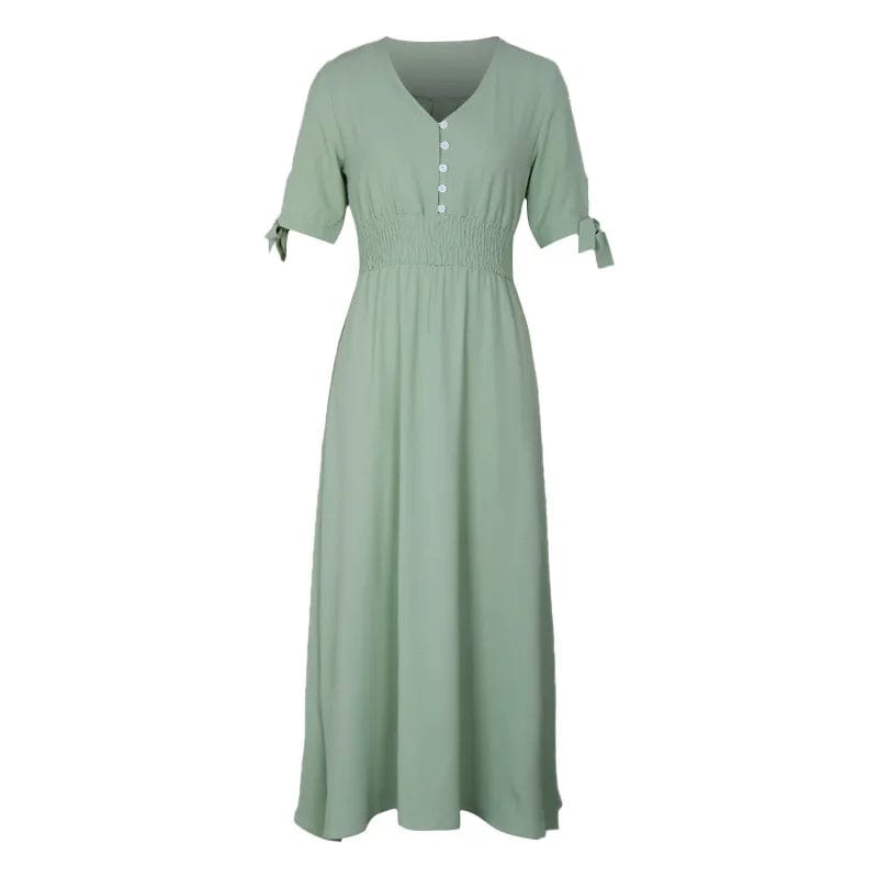 Autumn Casual Polyester Long Sleeve A Line  V Neck Empire Waist Maxi Dress For Women