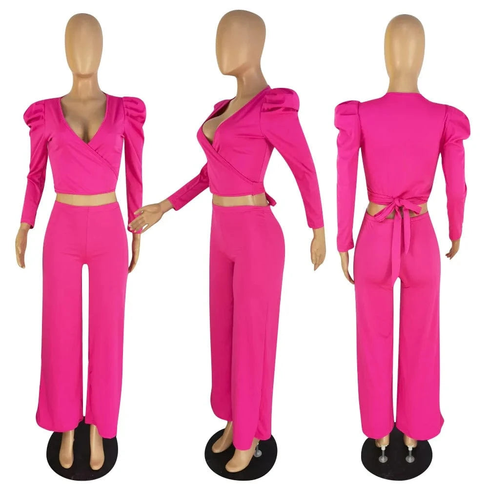 Autumn Clothes for Women Crop Top 2 Piece Set Fall Fashion Outfits for Women 2pcs Pants Set Two Piece Matching Sets Pants