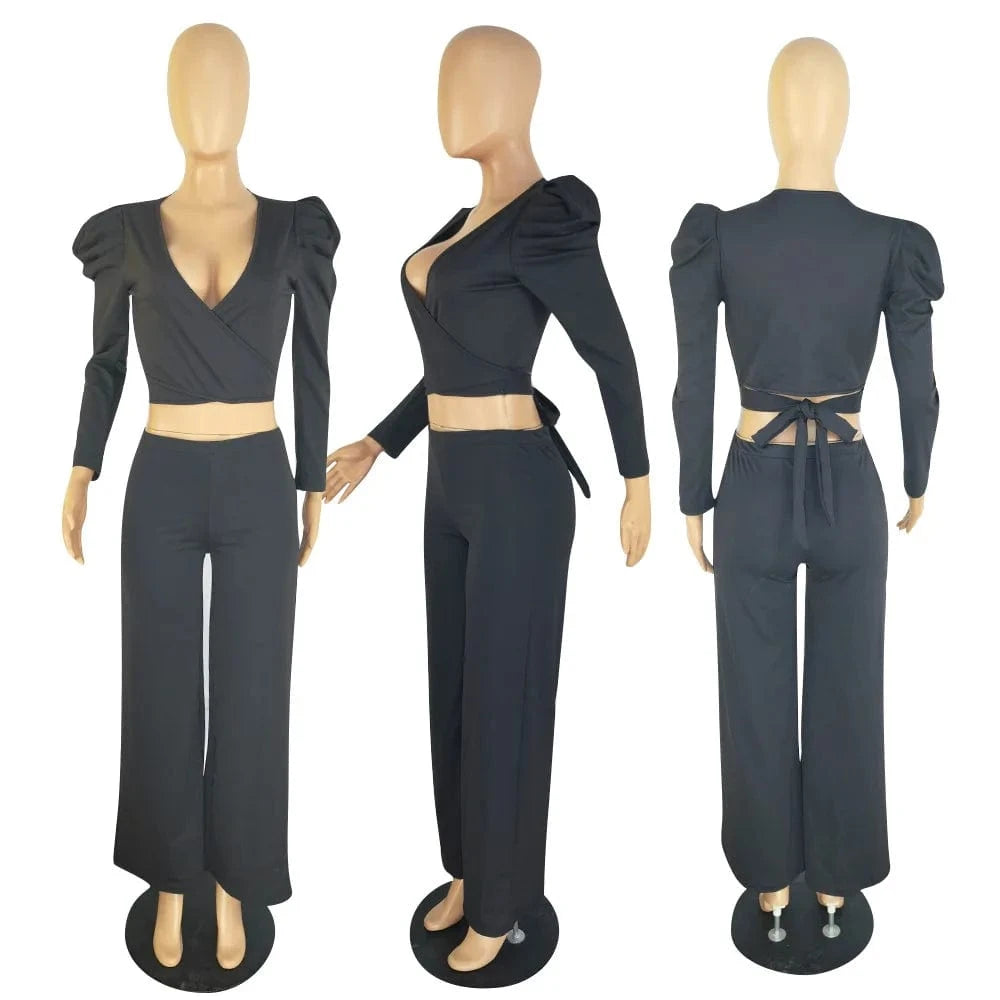 Autumn Clothes for Women Crop Top 2 Piece Set Fall Fashion Outfits for Women 2pcs Pants Set Two Piece Matching Sets Pants