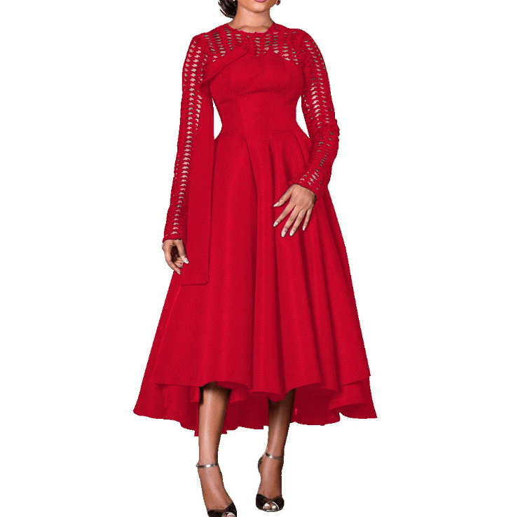 Autumn Elegant Black Round Neck Patchwork Grids Casual Lady Dresses
