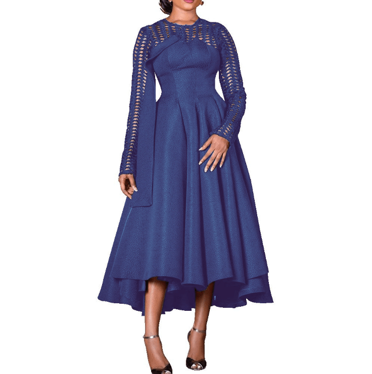 Autumn Elegant Black Round Neck Patchwork Grids Casual Lady Dresses
