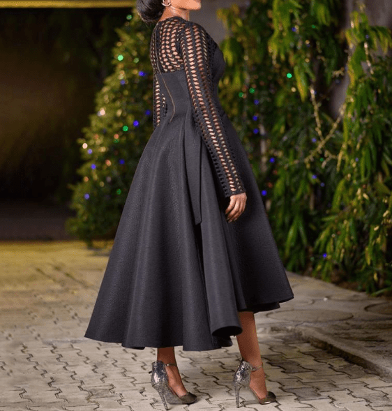 Autumn Elegant Black Round Neck Patchwork Grids Casual Lady Dresses