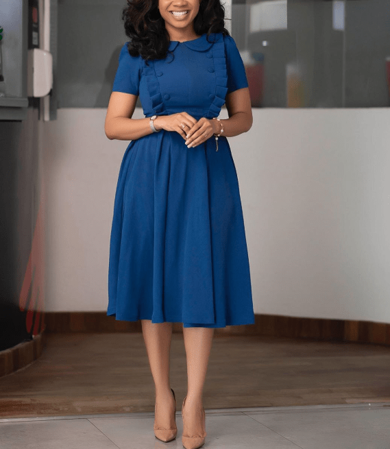 Autumn Elegant Fashion Large Size Soild Office Career Dresses Lady