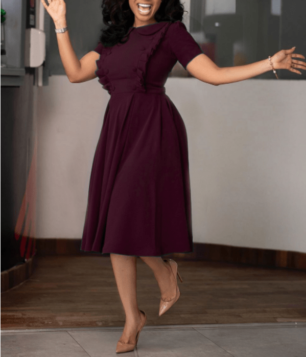 Autumn Elegant Fashion Large Size Soild Office Career Dresses Lady