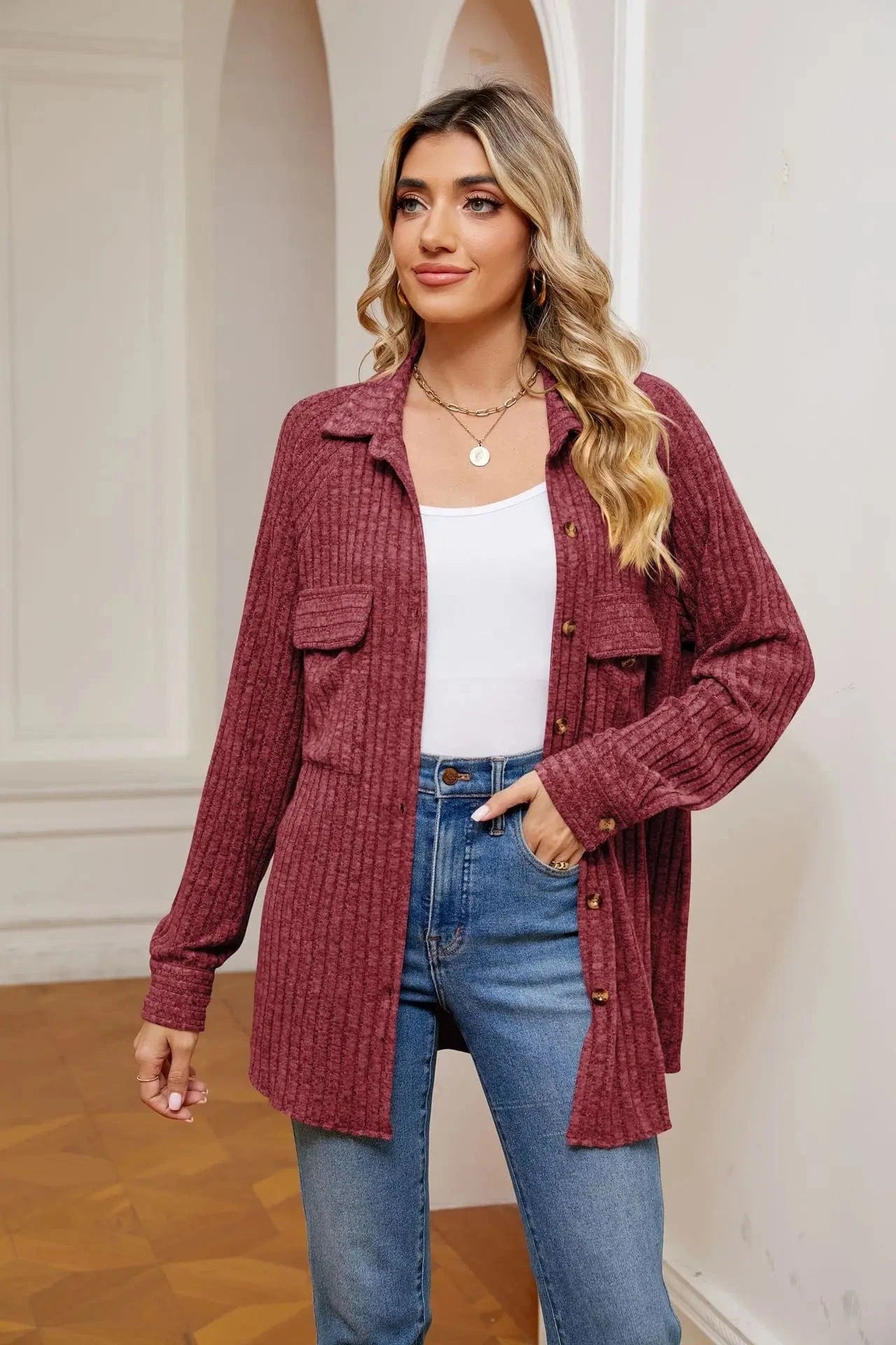 Autumn Long Sleeve Leisure Knitted Coat Turn-Down Collar Loose Button Pit Strip Open-front Cardigan Thin Jacket For Women