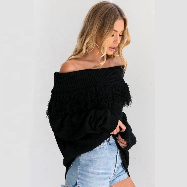 Autumn New Design Off Shoulder Sexy Ladies Casual Tassel Sweater