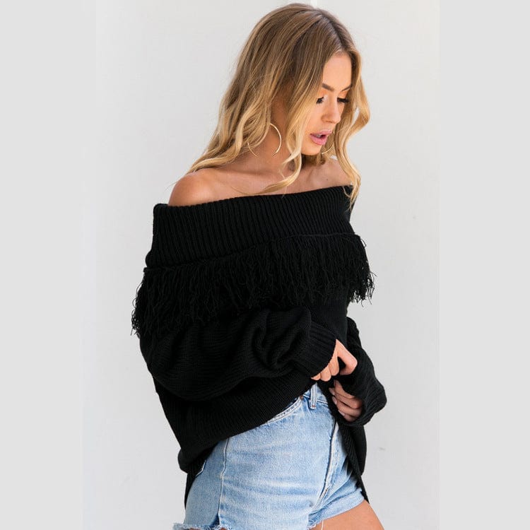 Autumn New Design Off Shoulder Sexy Ladies Casual Tassel Sweater
