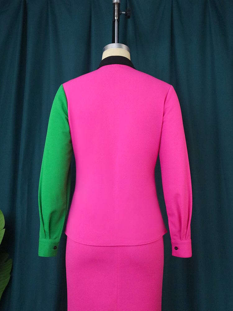 Autumn Patchwork AOMEI Long Sleeves Elegant Facoty Women Classy Blouse