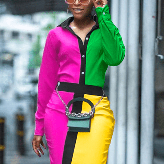 Autumn Patchwork AOMEI Long Sleeves Elegant Facoty Women Classy Blouse