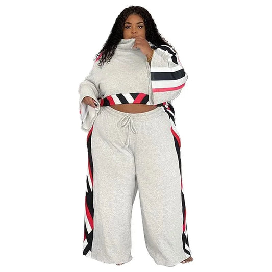 Autumn Plus Size Patchwork 2 Piece Pant Set  for Fat XL-5XL Women Clothing Pullover Plus Size Two Piece Pants Fall Clothing