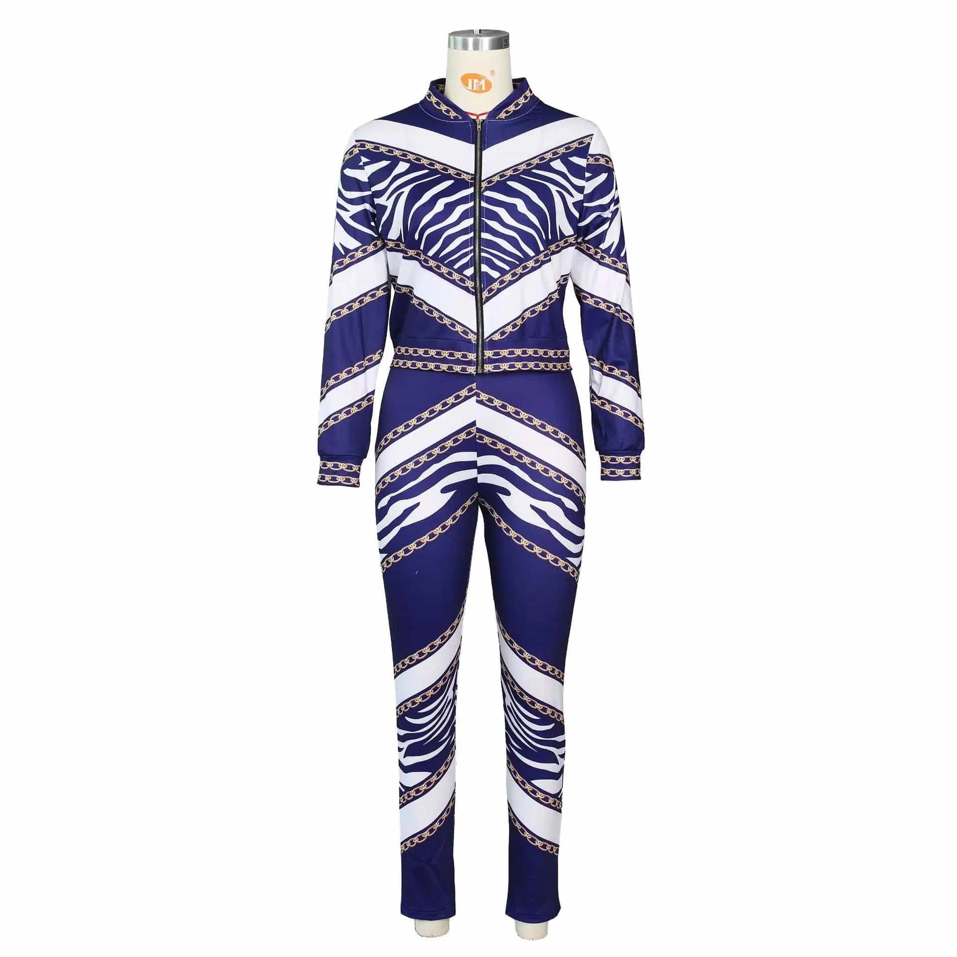 Autumn Printing Sports Suits Two Piece Pants Set Women Long Sleeve Zipper Two Piece Pants Sets