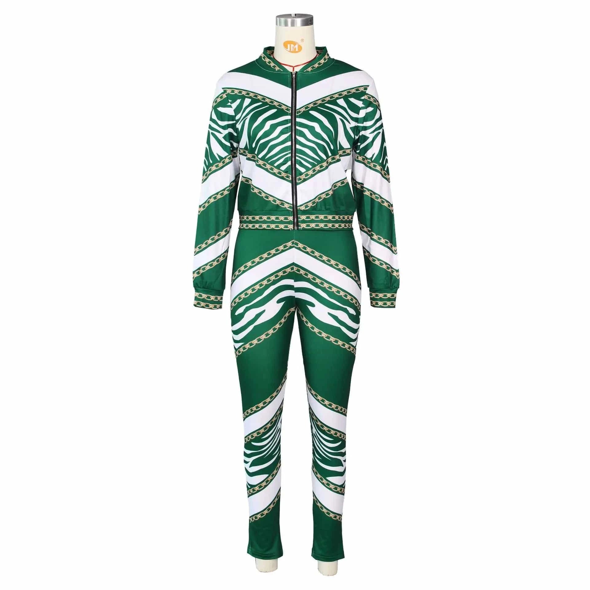 Autumn Printing Sports Suits Two Piece Pants Set Women Long Sleeve Zipper Two Piece Pants Sets