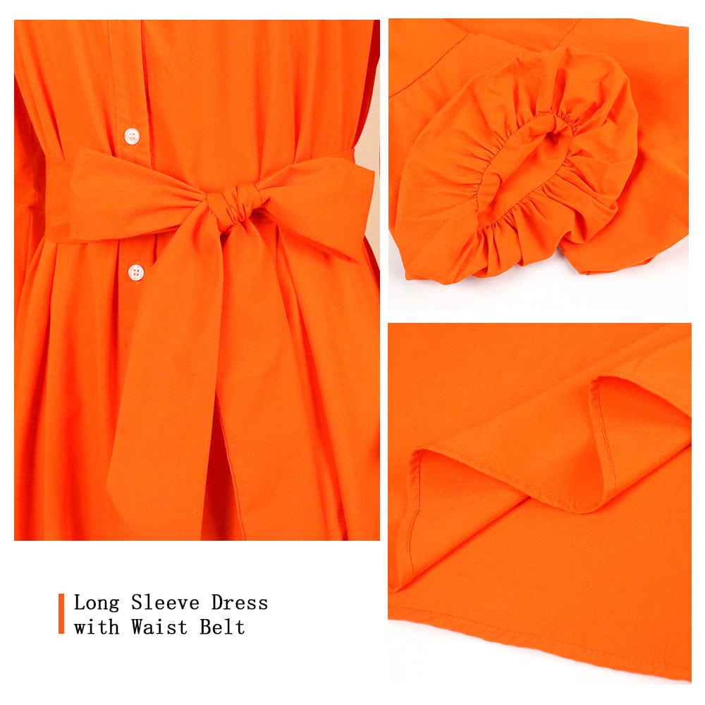 Autumn  Sexy V Neck Puff Sleeves Button Sashes Ladies Casual Dresses