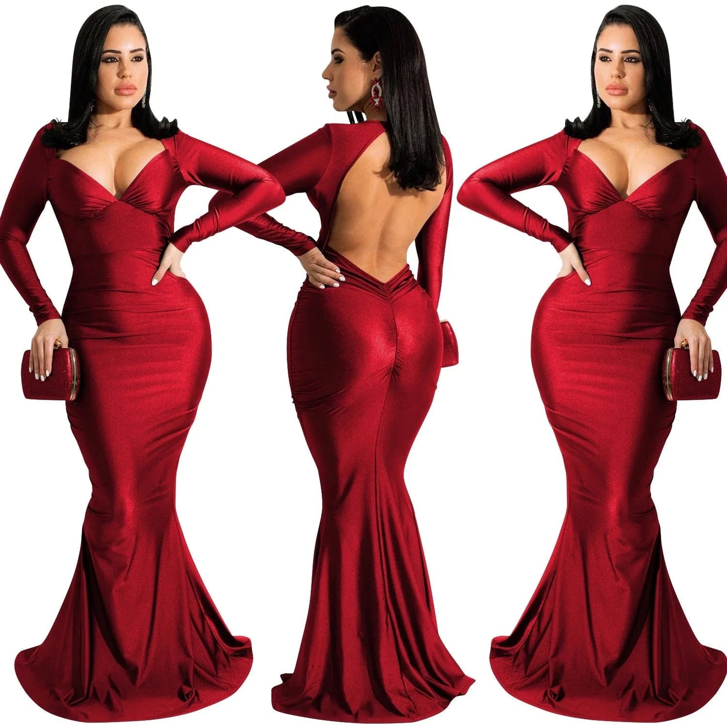 Autumn Spring Women Off Shoulder Backless V-neck Mermaid Floor-Length Dress Sexy Night Party Club Elegant Dresses 2022
