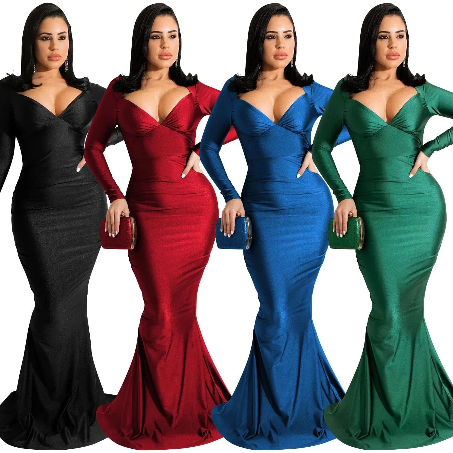 Autumn Spring Women Off Shoulder Backless V-neck Mermaid Floor-Length Dress Sexy Night Party Club Elegant Dresses 2022