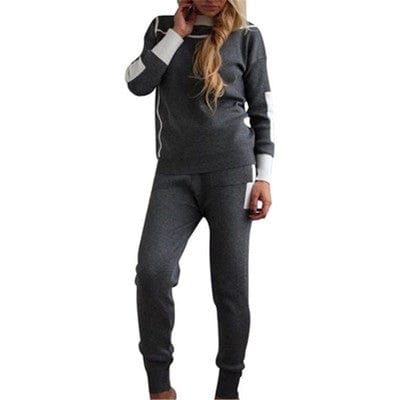 Autumn Turtleneck Woman Tracksuits Sweater And Slim Pants Knitted Suits Stripe Two Piece Set For Ladies