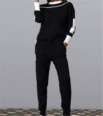 Autumn Turtleneck Woman Tracksuits Sweater And Slim Pants Knitted Suits Stripe Two Piece Set For Ladies