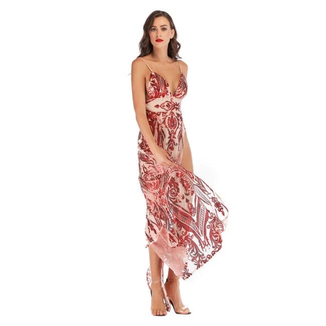 autumn winter party maxi dress sling evening deep v-neck backless sequin sexy elegant strap dresses vestidos Y10349