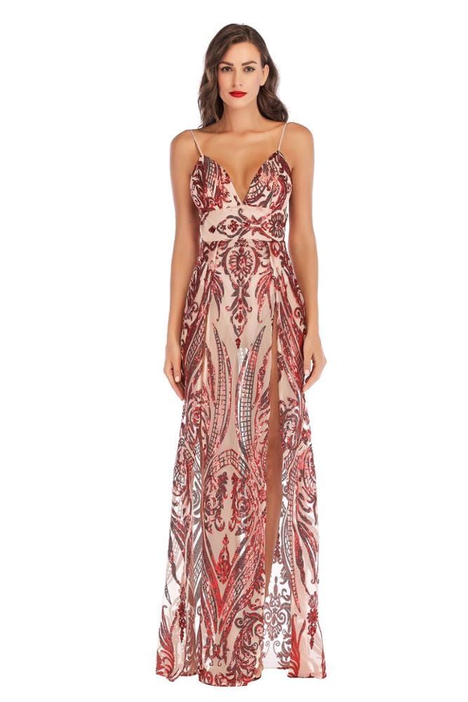 autumn winter party maxi dress sling evening deep v-neck backless sequin sexy elegant strap dresses vestidos Y10349