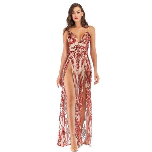 autumn winter party maxi dress sling evening deep v-neck backless sequin sexy elegant strap dresses vestidos Y10349