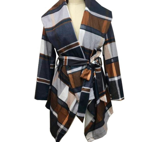 Autumn/winter tartan overcoat Amazon woolen belted woolen overcoat winter clothes for women