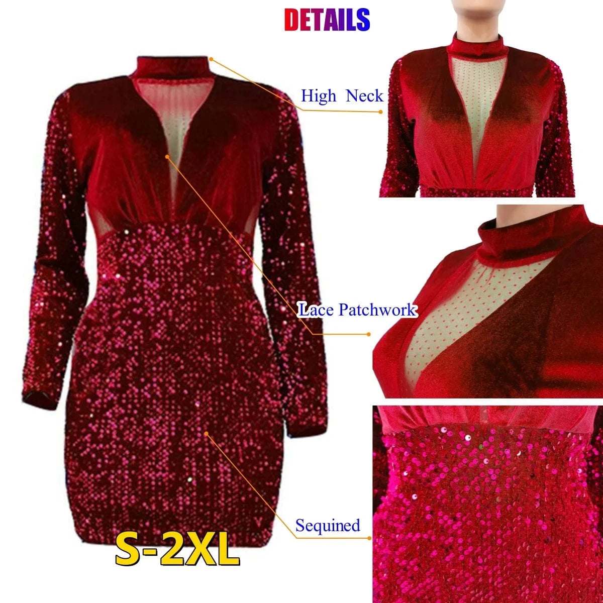 Autumn Winter Velvet Sequined Dress Women Long Sleeve Mesh Sheer Mini Dress Sparkly Night Club Women Elegant Evening Dress