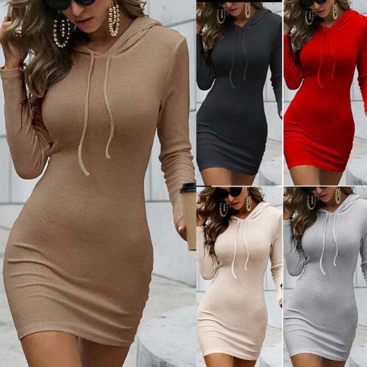 Autumn Winter Woman Clothing Casual Long Sleeve Drawstring Hoodie Dresses for Women Club Bodycon Dress