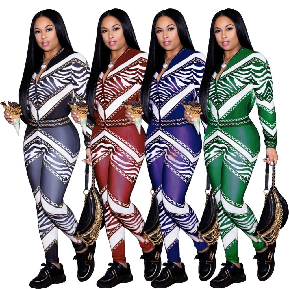 Autumn  Winter women fashion sports sets floral printed sport clothes women two pieces  set