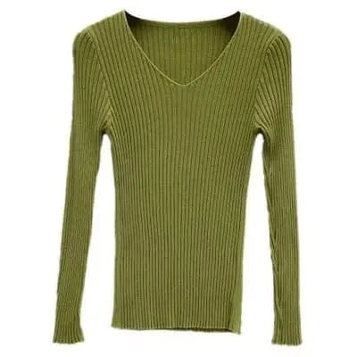 Autumn Winter Women's Long Sleeve V-neck Sweater Korean Version Slim-fit V-neck Pullover Sweater