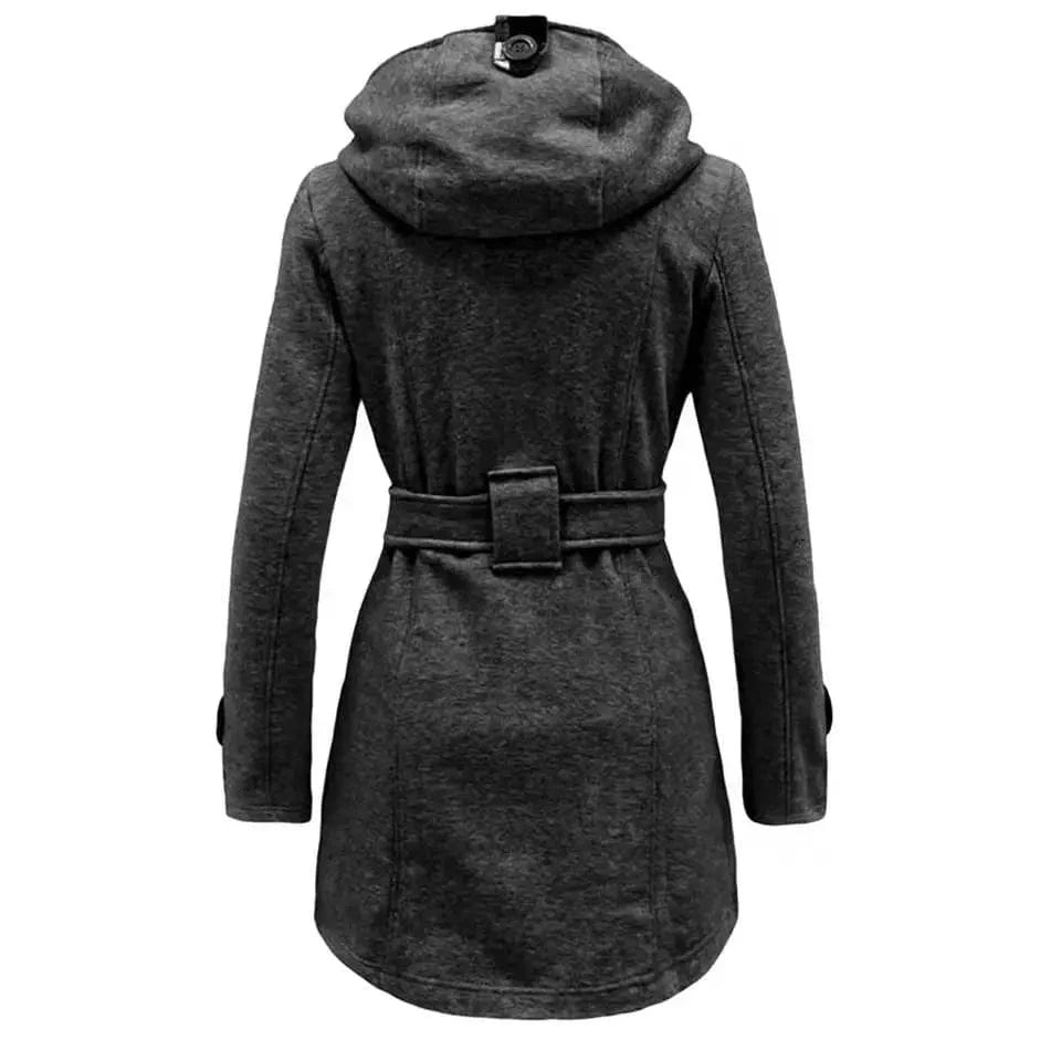 Autumn Winter Woollen Long Sleeve Double Breasted Long Coat Women Plaid Hooded Jacket Fashion Slim Overcoat E8753