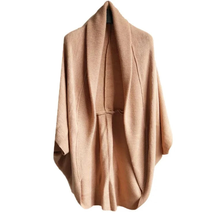available / Beige Casual Style Turn-down Collar Acrylic Cashmere Feel Ribbed Collar Women Knit Cardigans Shrug
