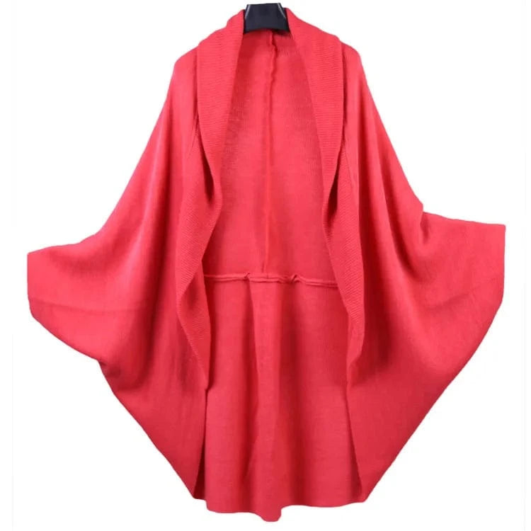 available / Red Casual Style Turn-down Collar Acrylic Cashmere Feel Ribbed Collar Women Knit Cardigans Shrug