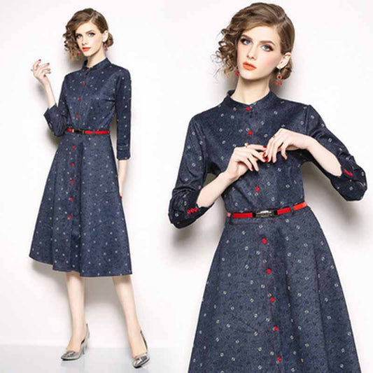 AZ6620088# European station autumn and winter new style seven-point sleeve dress female thin print dress jacket