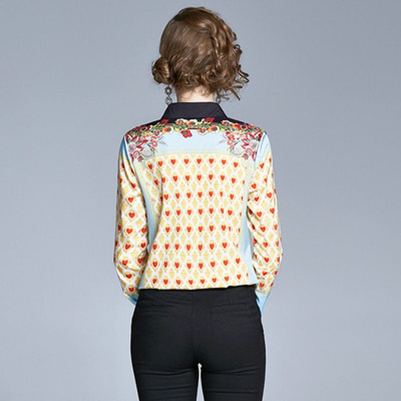 AZ6655045 # European spring new women's temperament printed shirt fashion wild lapel shirt