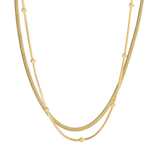 B045 gold Stainless Steel Non-fading Wild Temperament Double Layer Snake Bone Necklace For Woman