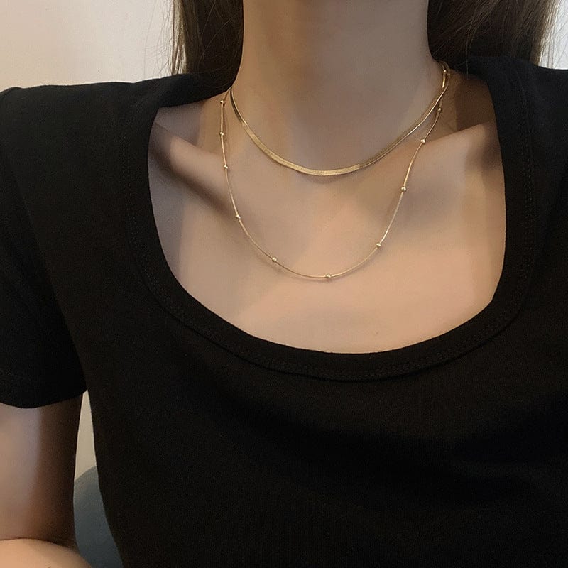 B045 gold Stainless Steel Non-fading Wild Temperament Double Layer Snake Bone Necklace For Woman