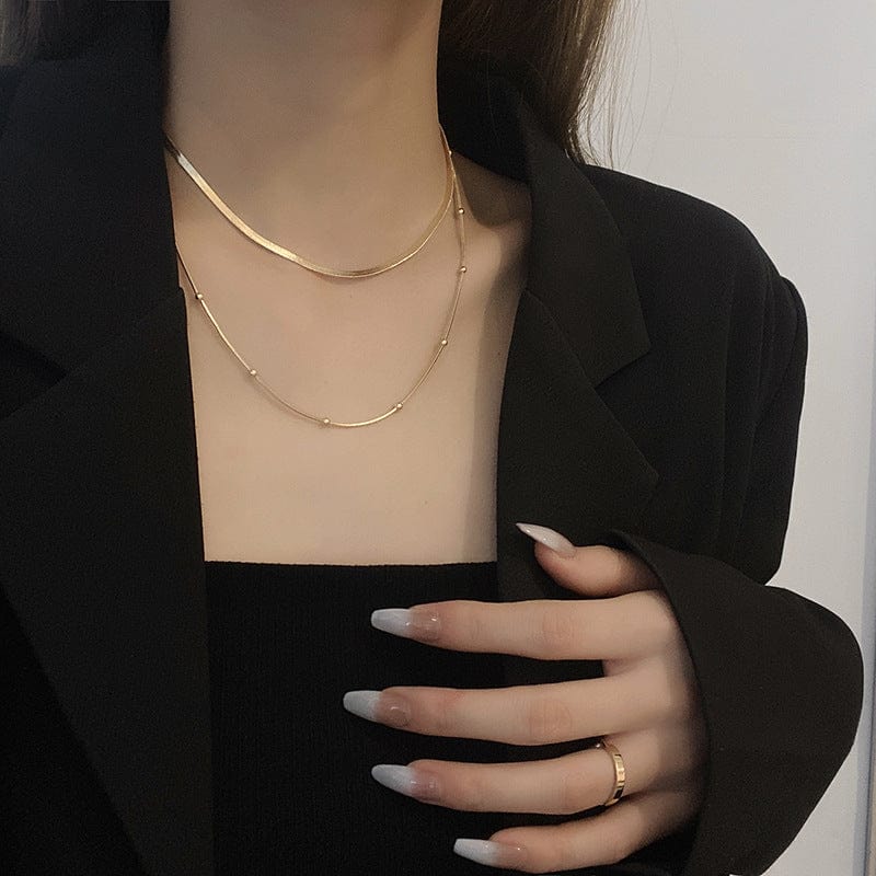 B045 gold Stainless Steel Non-fading Wild Temperament Double Layer Snake Bone Necklace For Woman