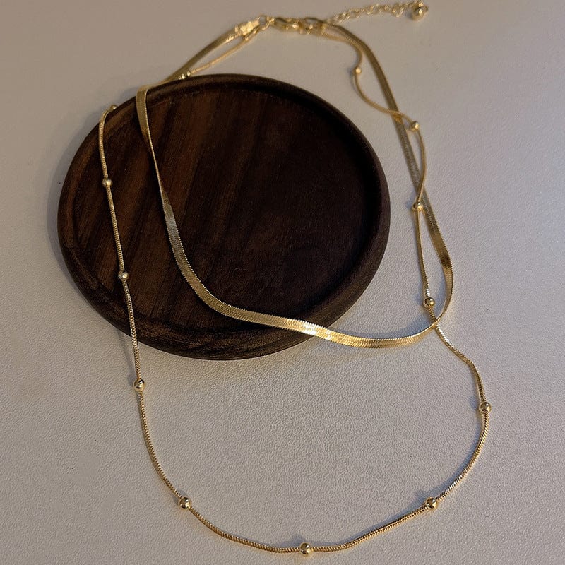 B045 gold Stainless Steel Non-fading Wild Temperament Double Layer Snake Bone Necklace For Woman