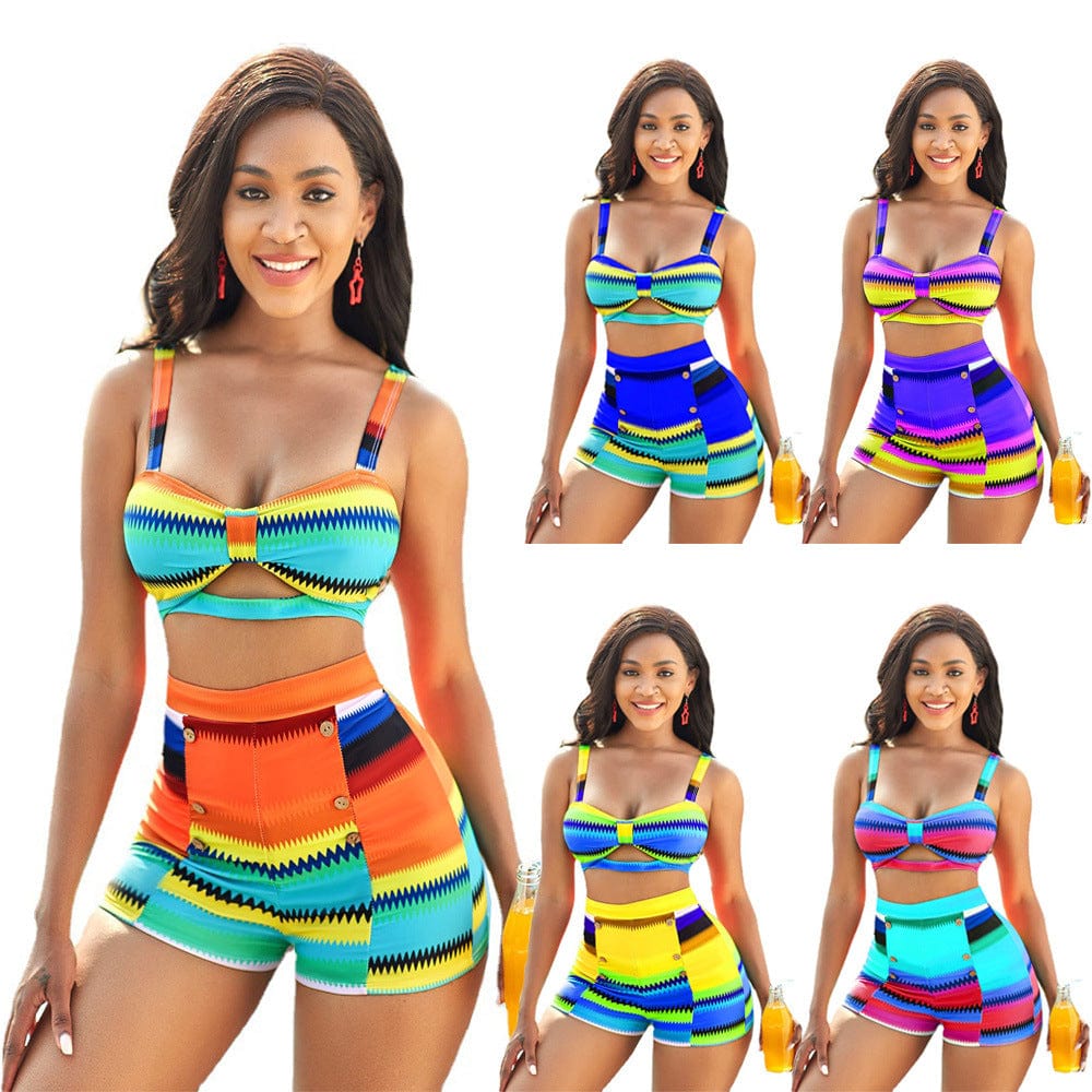 B9276 sexy stripe printing two piece swimsuit set