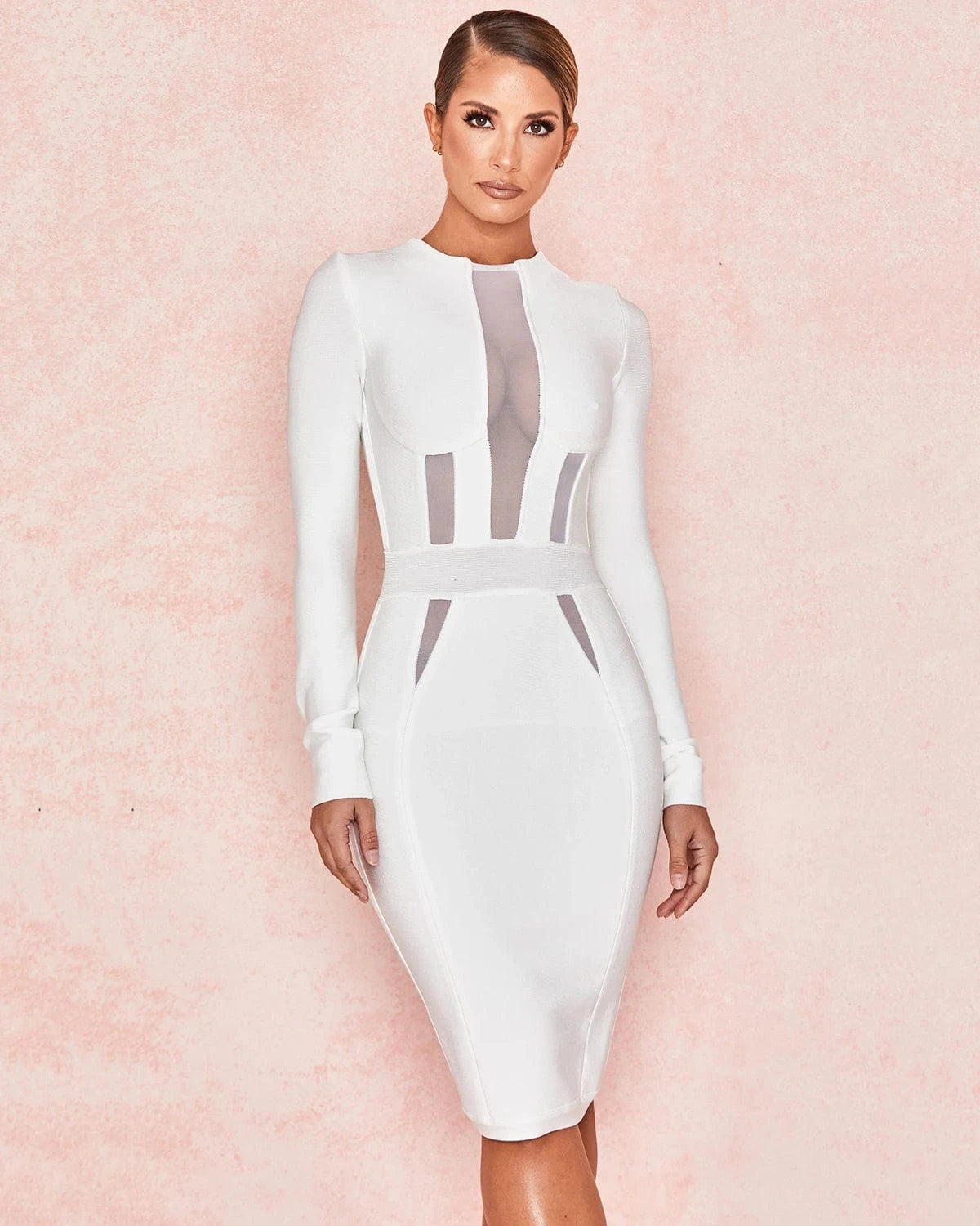 BA065 New Bandage Dresses Long Sleeve Round Neck Gauze Sexy Evening Dress Fashion Party Casual Elegant Woman Bodycon Vestidos