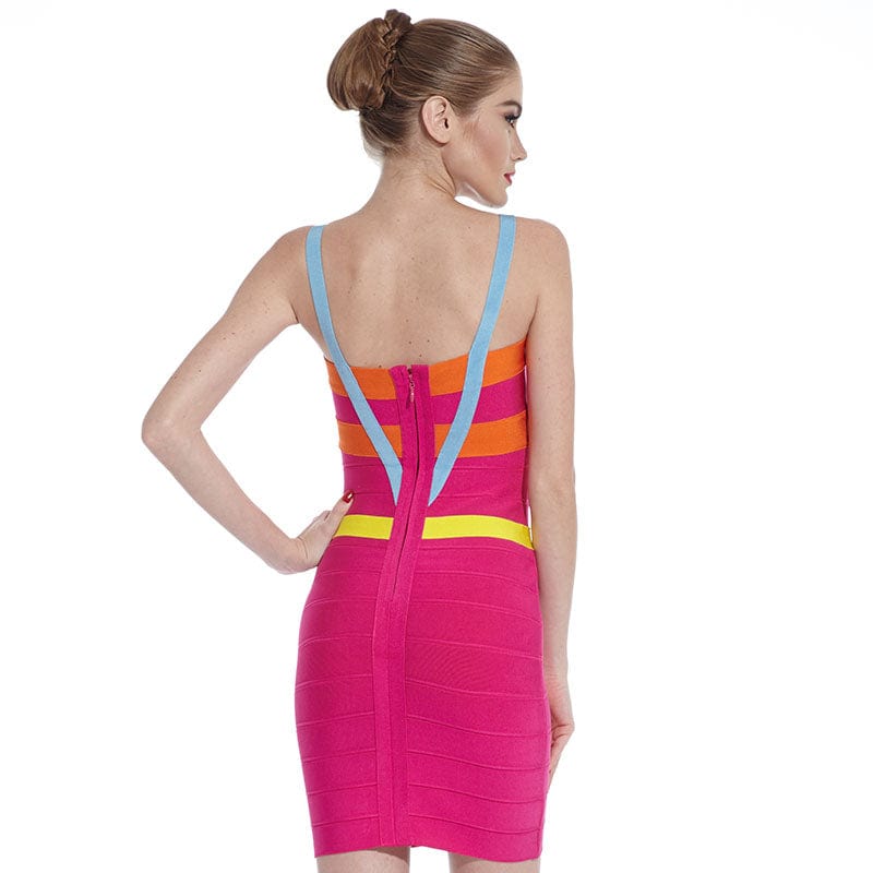 BA152 New Arrivals Colorful Spaghetti Patchwork Sexy Fancy Elegance Long Dress Women Bandage Summer Dresses For Ladies