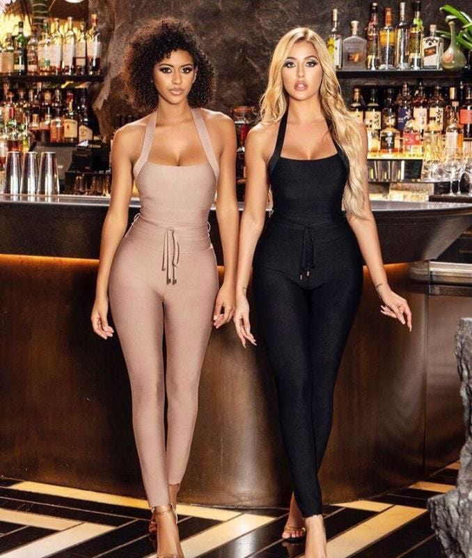 BA175 Fashion Ladies Club Wear Spaghetti Strap Backless One Piece Sexy Bodycon Bandage Jumpsuits, Playsuits & Bodysuits