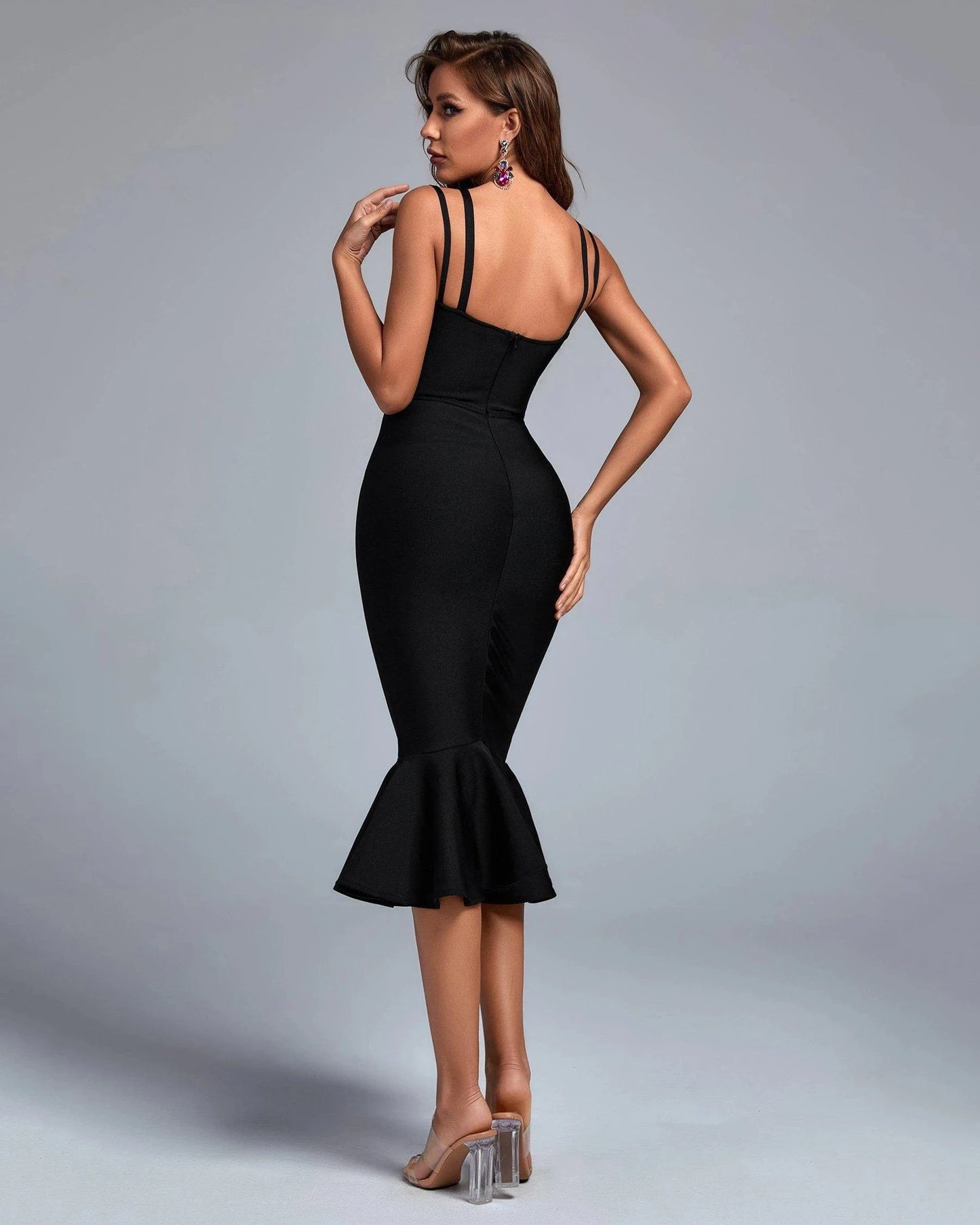 BA205 Bandage Dresses Square Neck Sleeveless Sexy Bodycon Evening Dress Fashion Party Causal Fishtail Black Vestidos For Woman