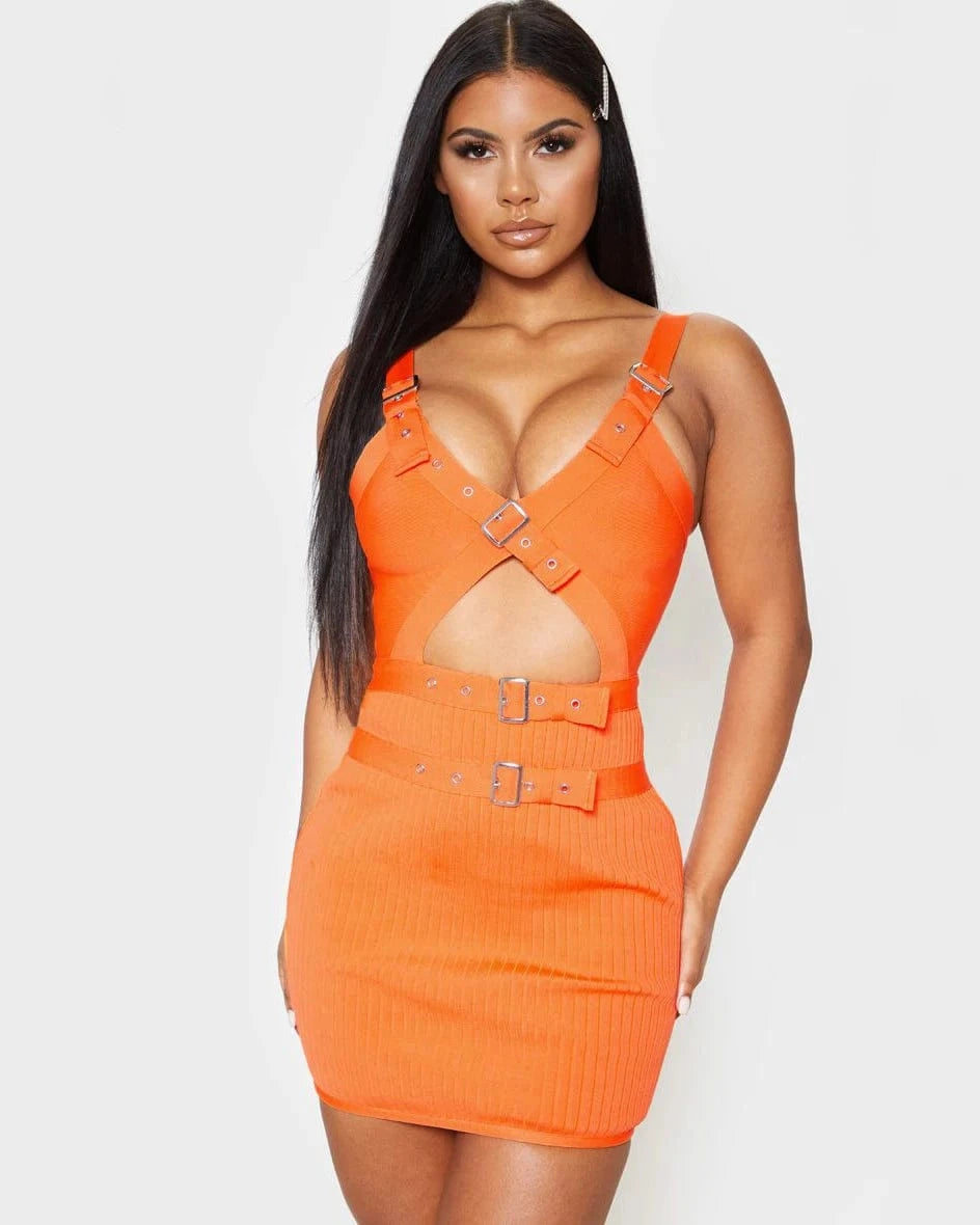 BA2365 New Bandage Dress Summer V Neck Hollow Out Sexy Bodycon Vestidos Culb Party Fashion Wrap Hip Evening Dresses For Woman