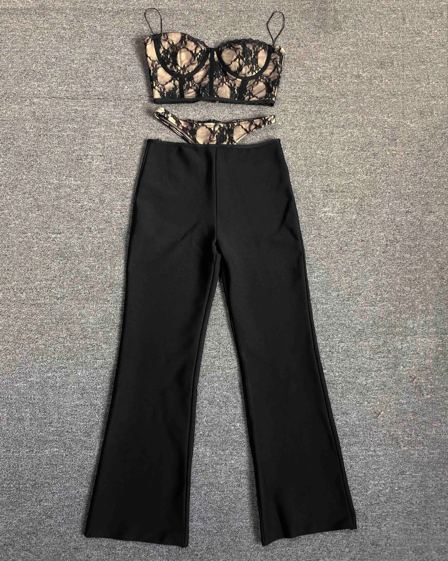 BA356 New Bandage Woman Suit Summer Lace Off The Shoulder Sexy Top Long Pants High Quality Fashion Party Black Two Pieces Set