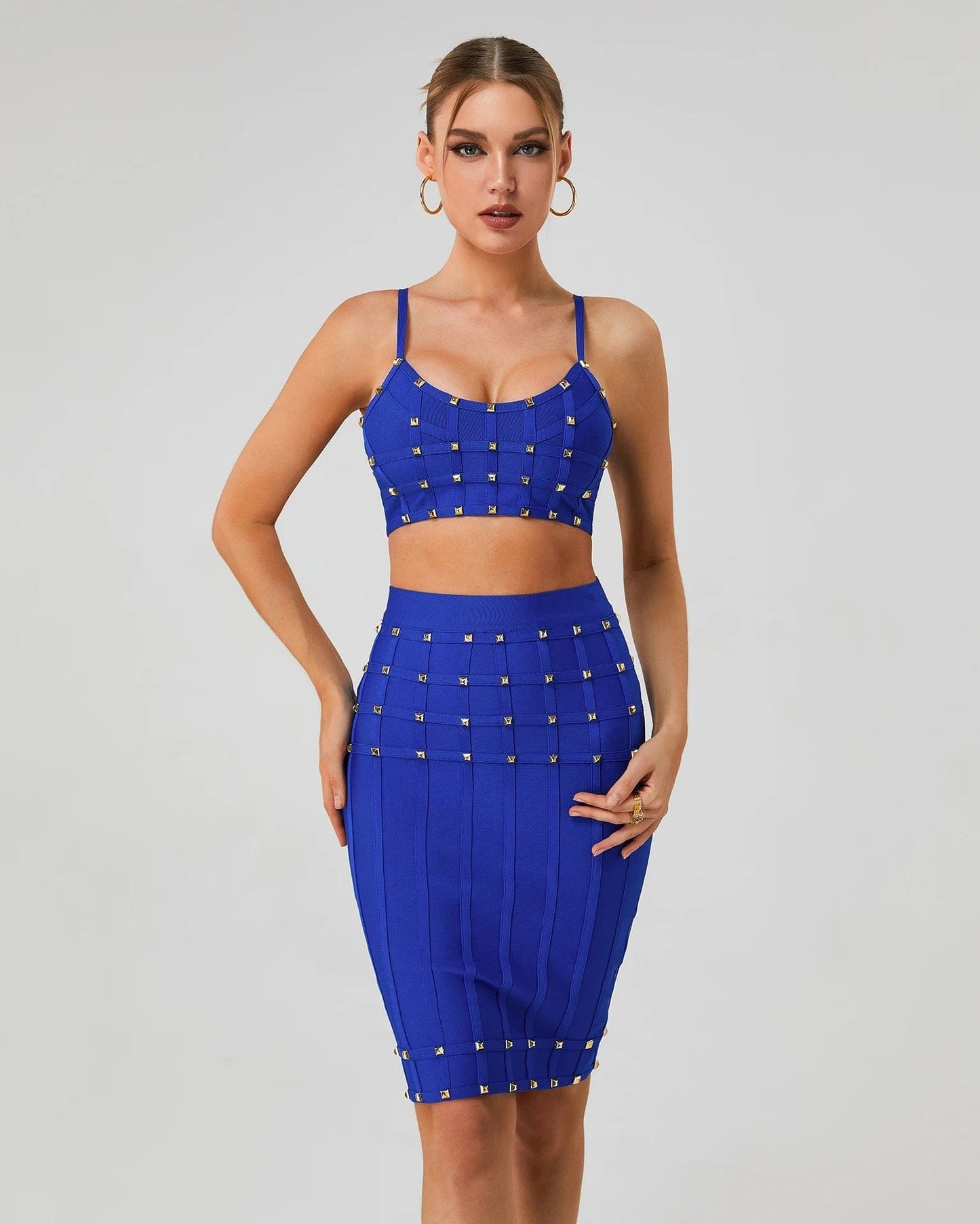 BA363 Bandage Dress Set Sexy Spaghetti Strap Top Mini Skirts Two Pieces Set Fashion Party High Quality Woman Summer Suit Dress