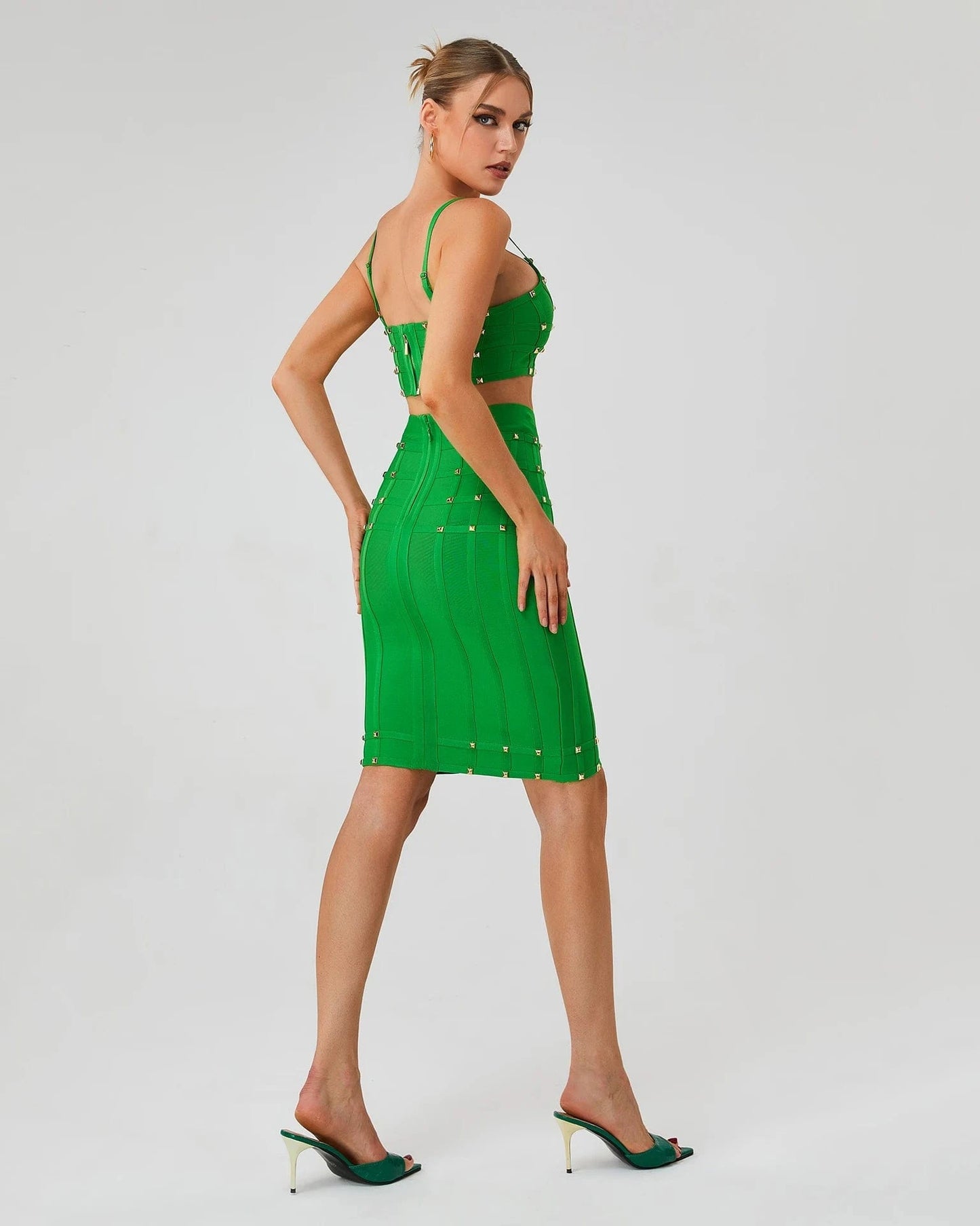 BA363 Bandage Dress Set Sexy Spaghetti Strap Top Mini Skirts Two Pieces Set Fashion Party High Quality Woman Summer Suit Dress