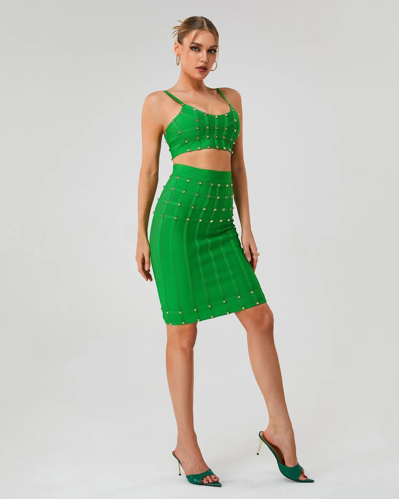 BA363 Bandage Dress Set Sexy Spaghetti Strap Top Mini Skirts Two Pieces Set Fashion Party High Quality Woman Summer Suit Dress