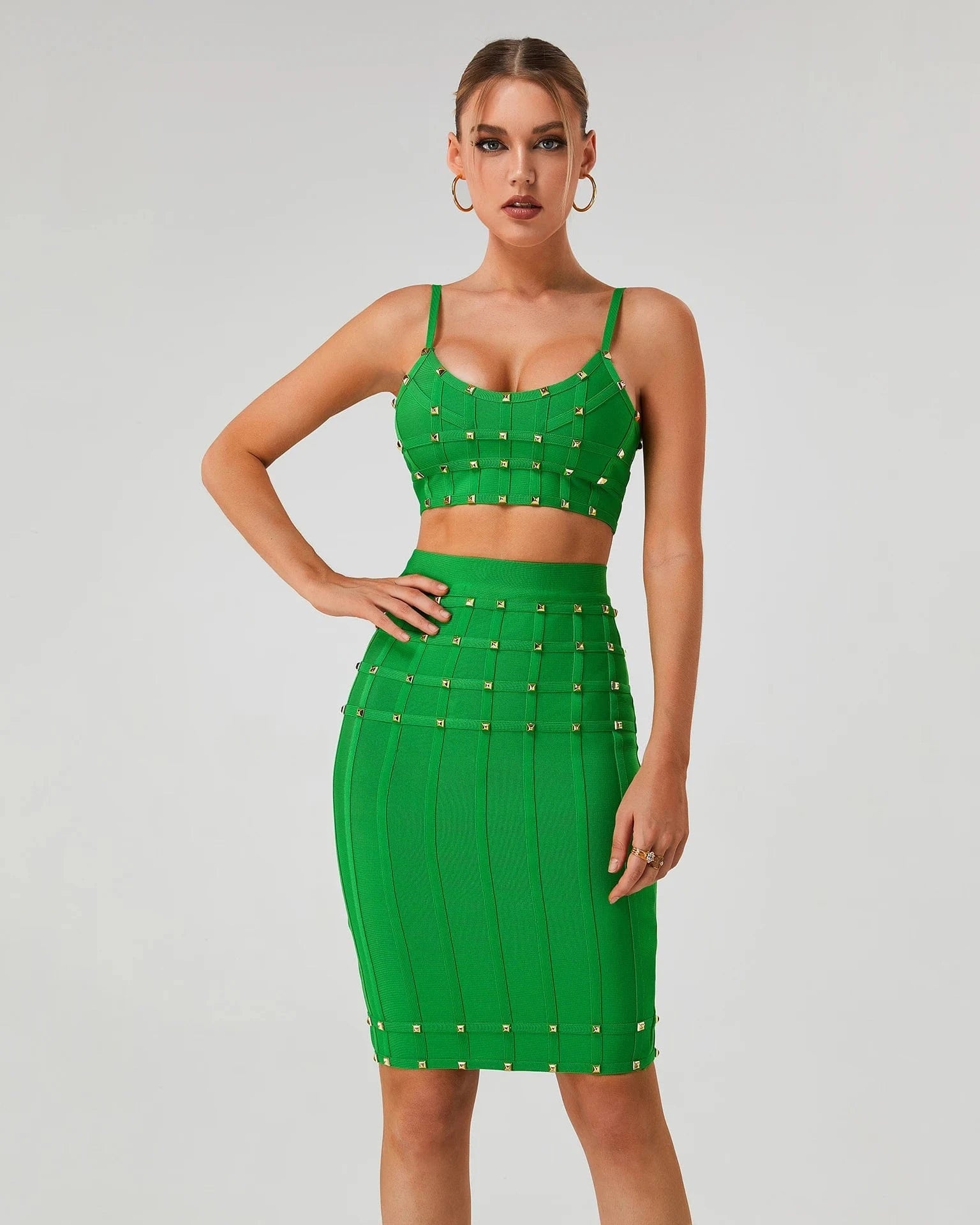 BA363 Bandage Dress Set Sexy Spaghetti Strap Top Mini Skirts Two Pieces Set Fashion Party High Quality Woman Summer Suit Dress