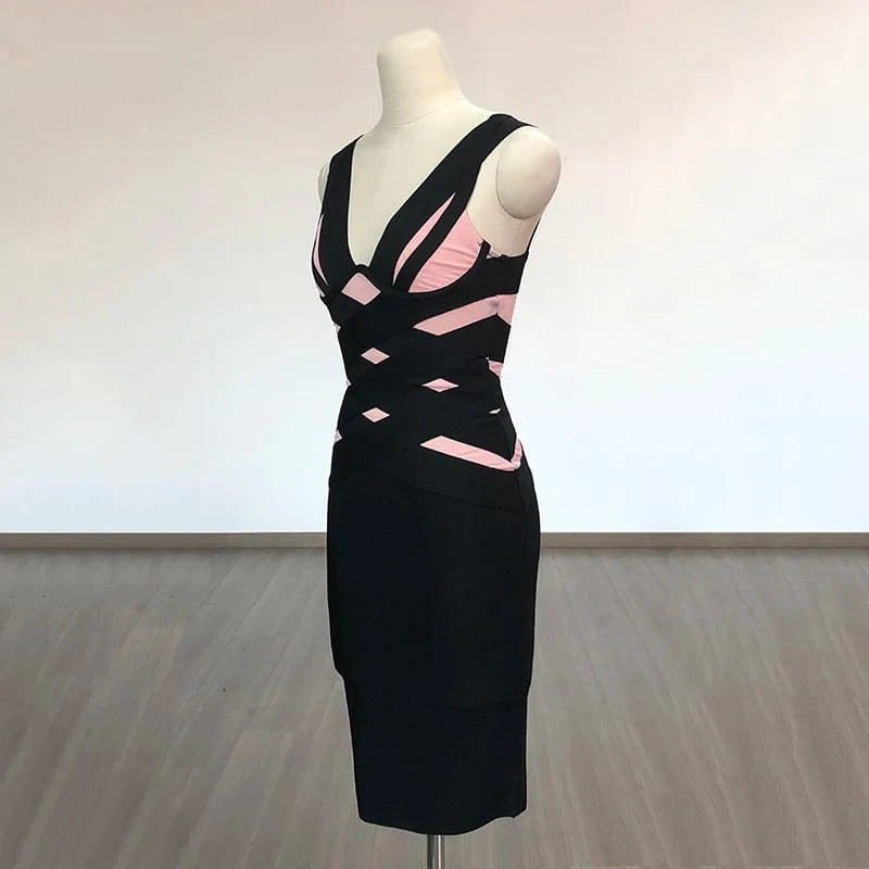 BA368 Summer Bandage Dress V Neck Sleeveless Sexy Evening Dresses Fashion Party Elegant Cocktail Casual Woman Bodycon Vestidos